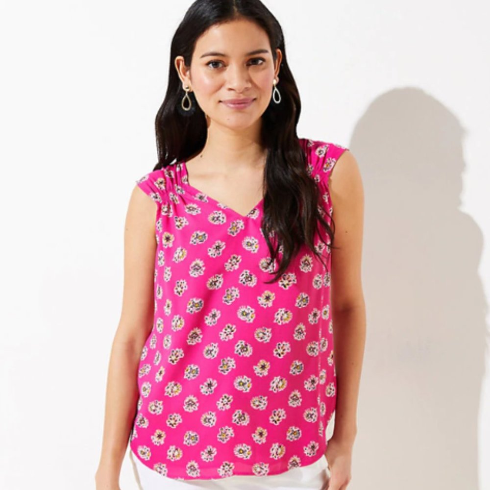LOFT Bloom Smocked Trim Shell, Size XXL, NWT